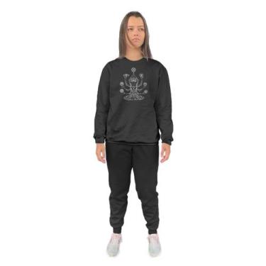 Imagem de Conjunto de Moletom Feminino Blusa Sem Capuz e Calça Jogger Estampado 