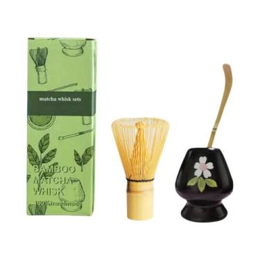 Imagem de Conjunto De Matcha De Bambu 3 Peças: Batedor De Cerâmica, Colher De Ch