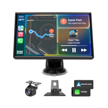 Imagem de Tela Carplay aprimorada 2025 para carro – Carplay portátil HD de 7 polegadas e Android Auto com Bluetooth, câmera de backup HD, navegação GPS, Siri, rádio FM, auxiliar e link espelhado – Compatível