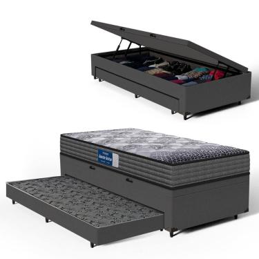 Imagem de Cama Box Baú com Colchão de Espuma D60 Double Face Guarda Costas Comfort Force Probel + Auxiliar Solteiro 88cm