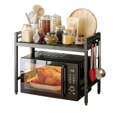 Imagem de WFJINHAN Suporte expansível para micro-ondas, prateleiras organizadoras de bancada de cozinha de metal com 8 ganchos, prateleira de padeiro, prateleira de micro-ondas, rack de forno de micro-ondas