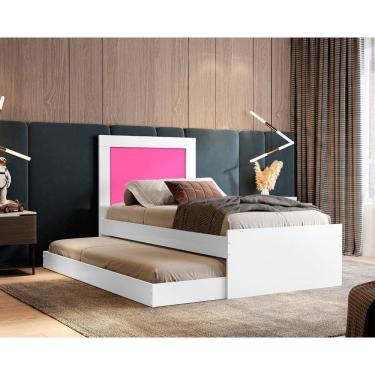 Imagem de Bicama Solteiro com Cama Auxiliar Luara Branco e Rosa