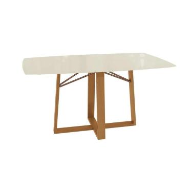 Imagem de Mesa p/ Cozinha Elma Premium Madeira Maciça c/ Tampo Madeirado c/ Vidro 170x90cm Carvalho/Off White - Kappesberg