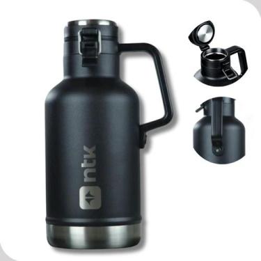 Imagem de Garrafa Growler NTK 1,9L Aço Inox Preta  Alta Capacidade e Vedação Seg