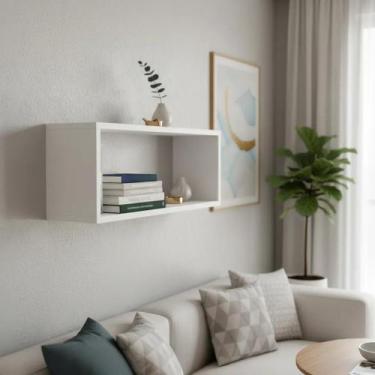 Imagem de Nicho 50x25 Branco Mdf Decoração Sala Quarto Cozinha Banheiro Escritór
