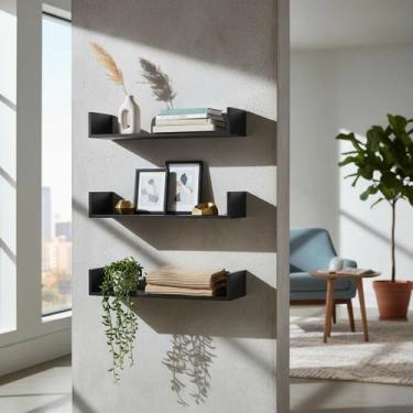 Imagem de Kit 03 Prateleiras U MDF 50cm Livros Fotos Decoração Quarto Sala Cozin