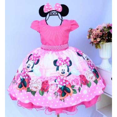 Imagem de Vestido Infantil Minnie Pink Festa Luxo Tiara - Pingo De Gente Kids, 3