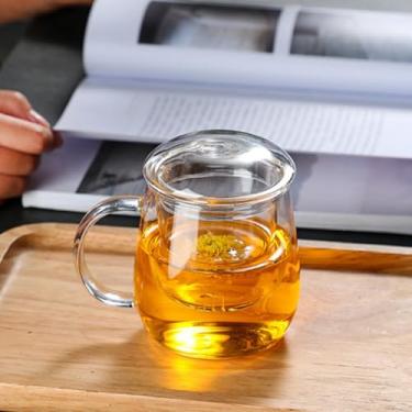 Imagem de Xícara de chá de vidro com infusor e tampa, xícara de chá grande de borossilicato de 500 ml, caneca transparente para folhas soltas, pode ir ao micro-ondas e à máquina de lavar louça