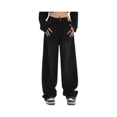 Imagem de Calças Jeans De Cintura Alta Slim Fit Com Pernas Largas Para Mulheres,