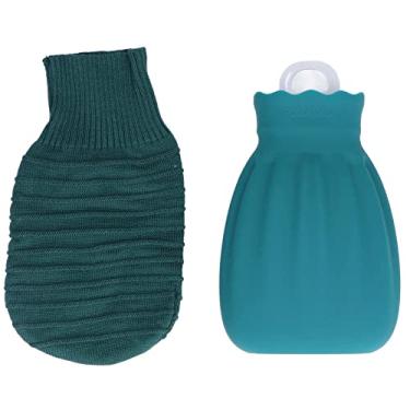 Imagem de Garrafa de água quente de silicone à prova de explosão, bolsa de água quente com capa de malha, à prova de vazamento, micro-ondas, segura para casa, escritório, cama, calor 550ml (Verde)