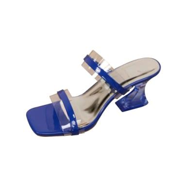 Imagem de Mules femininas de salto alto transparente com design de bico aberto salto grosso para uso moderno, Azul royal, 39