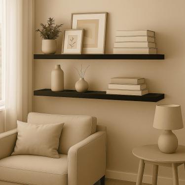 Imagem de Prateleira Madeira Flutuante Multiuso Kit 2 91x20 Luara Preto L06 - D'Rossi