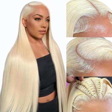Imagem de Peruca frontal de renda 613 cabelo humano 13x4 HD loiro transparente frontal perucas de cabelo humano pré-arrancado com cabelo de bebê 613 HD peruca frontal de renda 180% densidade 76 cm