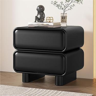Imagem de Mesa de cabeceira moderna com 2 gavetas, mesa de canto de couro sintético para quarto/sala de estar/dormitório – mesa de cabeceira elegante com armazenamento