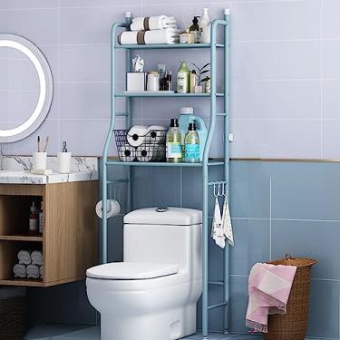 Imagem de Armário de armazenamento branco sobre o vaso sanitário com gaveta e prateleiras - Organizador de rack de banheiro com economia de espaço