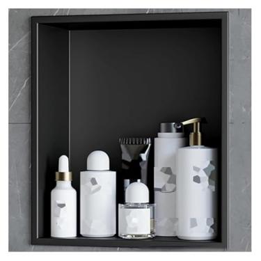 Imagem de Prateleira de nicho de chuveiro de aço inoxidável – Organizador de parede embutido à prova d'água para banheiro, cozinha e sala de estar (preto, 81 x 81 x 1) – Design durável e elegante