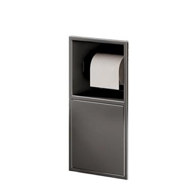 Imagem de Organizador de nicho de chuveiro de aço inoxidável - Prateleira de banheiro embutida com caixa de lenços - Armazenamento de alcova versátil para cozinha, sala de estar, quarto (cinza, 38 x 20 x 12,5