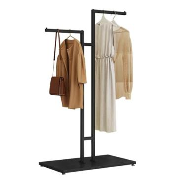 Imagem de Arara de roupas resistente com braços retos, suporte de roupas bidirecionais, varas duplas para pendurar, cabides de camisa, rack de exibição de armazenamento de varejo moderno
