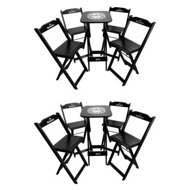 Imagem de Kit 2 Conjuntos Bistrô Mesa Com 4 Banquetas Dobráveis De Madeira Personalizada Hei - Preta