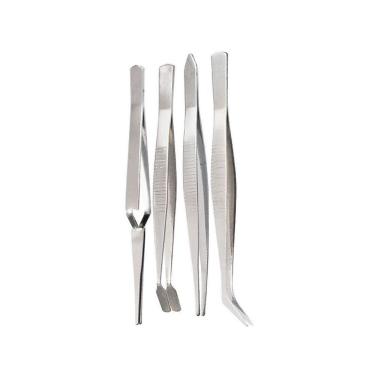 Imagem de Kit 4 Pincas Precisao Inox Ponta Fina Curva Reta Eletronica Bijuteria Artes Artesanato Relojoeiro