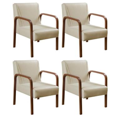 Imagem de Kit 4 Poltronas Anita Moderna Decorativa Braço Madeira - Corino Bege 370
