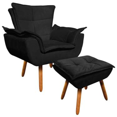 Imagem de Kit 01 Poltrona com 01 Puff Opala Suede Preto Pés Palito