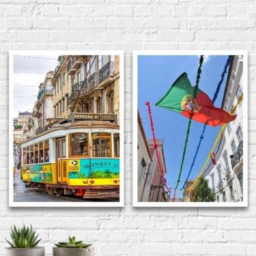 Imagem de Kit 2 Quadros Fotografias Portugal 45X34Cm Com Vidro Branca