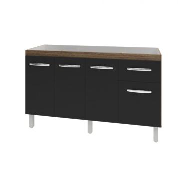 Imagem de Balcão Cozinha Armário Gabiente Pia de 140 cm com 4 Portas e 1 Gavetas Camila Savana Preto