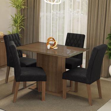 Imagem de Conjunto Sala De Jantar Mesa Tampo De Vidro 4 Cadeiras Reale Madesa Rustic/oxford