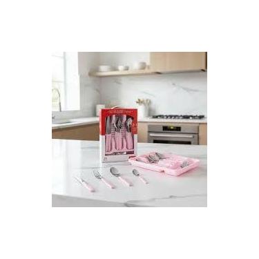 Imagem de Conjunto de Talheres Palmas 25 Peças Com Organizador - Rosa - WELLMIX