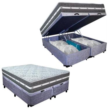 Imagem de Cama Box Baú Casal Bipartido Suede + Colchão Anjos Black Graphite Molas Ensacadas 138x188x64cm cinza