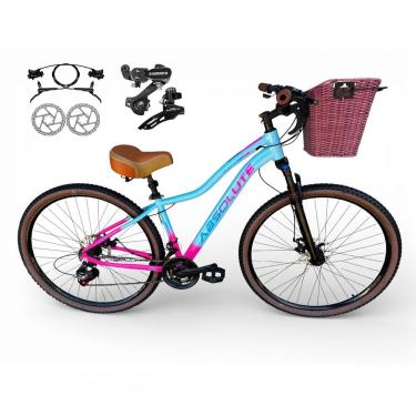 Imagem de Bicicleta Aro 29 Feminina Absolute Hera Retrô Vintage Shimano 21v Hidráulica Confortável Cesta Azul-rosa Tamano 15