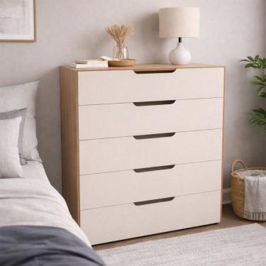 Imagem de Cômoda Madri 5 Gavetas Creme/Freijó - Politorno