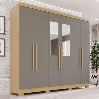 Imagem de Guarda-Roupa Casal Pinheiro 6 Portas 2 Gavetas com Espelho Jequitibá/Granizo - Pnr Móveis