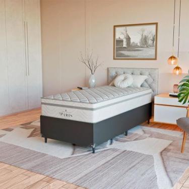 Imagem de Cama Box Solteiro Couro Preto + Colchão Paris Molas Branco - eShop cas