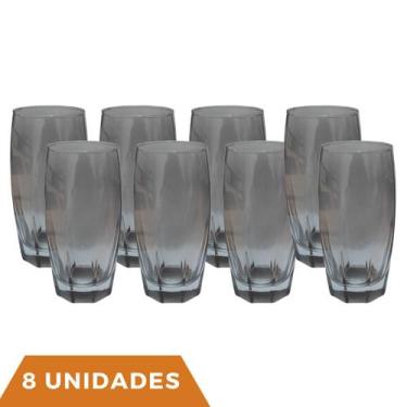 Imagem de Jogo 8 Copos Florida Vidro Cinza Mesa Posta Chique 370ml - PRATICASA, 