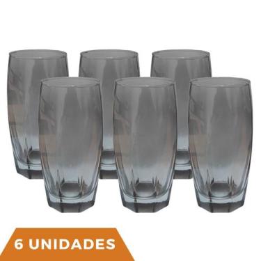 Imagem de Kit Copos de Vidro 370ml Cinza Florida Agua Suco Vinho 6 Un - PRATICAS