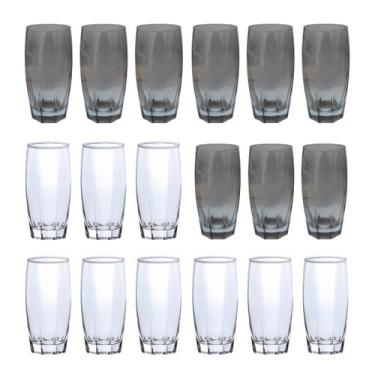 Imagem de 18 Copos de Vidro - 9 Transparente 9 Cinza - 370ML  - PRATICASA, Flori