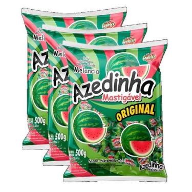 Imagem de kit 3 Bala Azedinha Mastigável Sabor Melancia Cory 500g