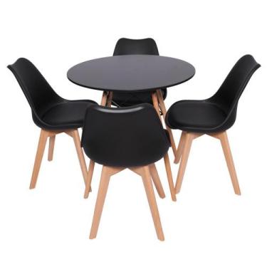 Imagem de Conjunto Mesa Redonda Eiffel 70cm Preta com 4 Cadeiras Saarinen Preta 