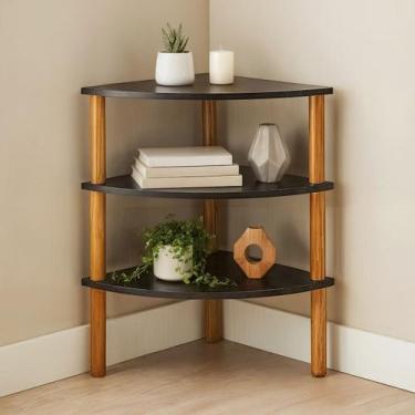 Imagem de Estante Multiuso 3 Prateleiras de Canto 95x40x40 - Beto Moveis, PRETO