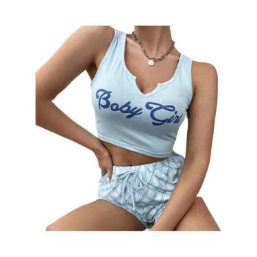 Imagem de Conjunto De Pijamas Femininos Com Estampa De Letras Em Rosa, Camisola 