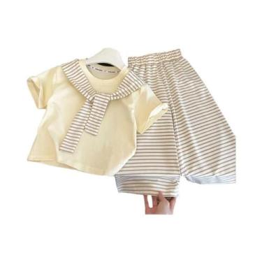 Imagem de Conjunto De 2 Peças Listradas De Verão Para Meninas, Camiseta De Manga