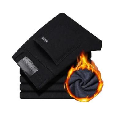 Imagem de Calças Jeans Masculinas Casuais Com Stretch, Clássicas Em Azul E Preto