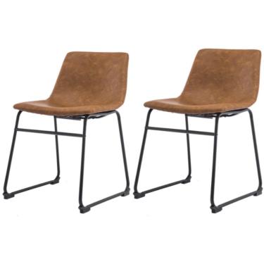 Imagem de Kit 2 Cadeiras Bruna Rivatti Poliuretano (Pu) Marrom Pés Em Aço