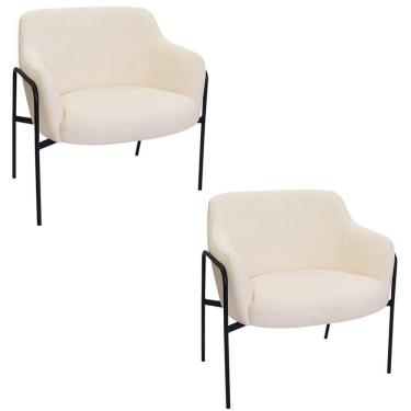 Imagem de Kit 02 Poltronas Decorativas Jade Base Aço Preto Bouclé Off White - Nexta Casa