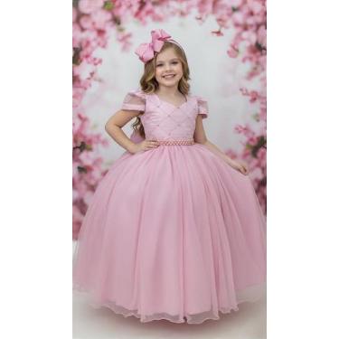 Imagem de Vestido Infantil Longo Rose com Busto Nervura e Pérolas para Damas de 