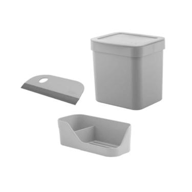 Imagem de Kit 3 Peças Organizador de Pia Compacto Porta Detergente Esponja Sabão Lixeira Rodo Ou