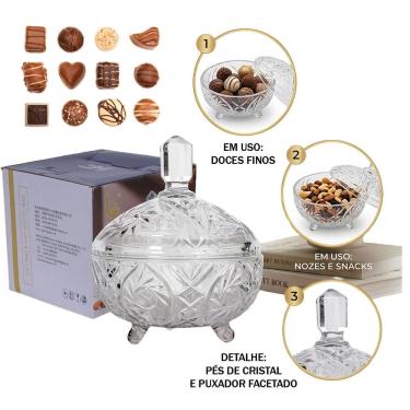Imagem de Bomboniere Potiche Decorativo Vidro Transparente 19cm Luxo