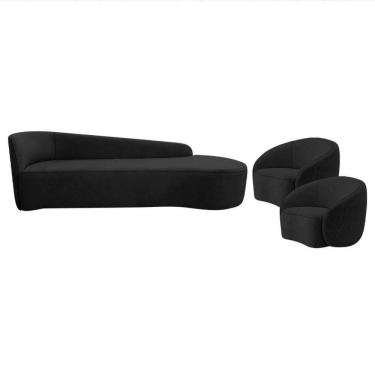 Imagem de Kit Divã Recamier Orgânico França 250cm Lado Direito E 2 Poltronas Amore Linho Preto